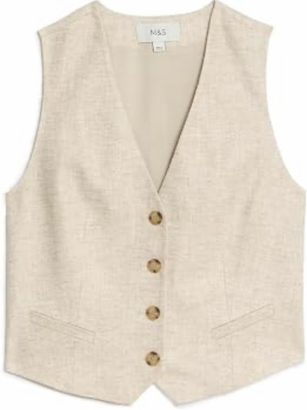Cropped Linen Tan Vest Top V-Neck Sleeveless Chic Summer Blazer F&F
